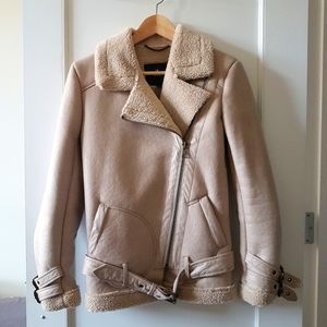 Faux Suede Shearling Moto Jacket